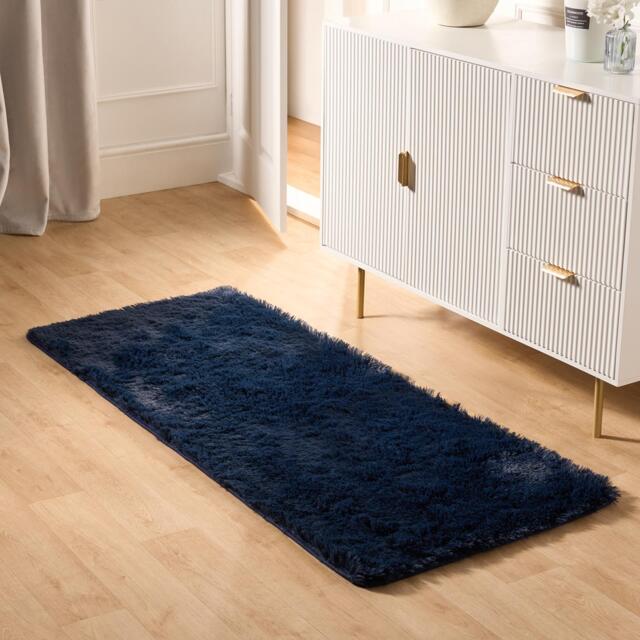 OHS Soft Fluffy Runner Rug Anti-Slip Floor Mat - 60 x 150cm Blue Navy 60cm x 150cm