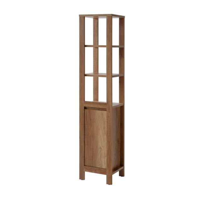 Freestanding Bathroom Tall Cabinet Floor Cupboard Slimline Tallboy Shelf Unit Classic Oak Effect Storage