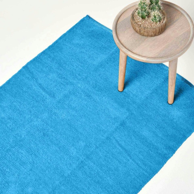 Homescapes Chenille Plain Cotton Extra Large Rug Blue - 110 x 170 cm Blue Blue