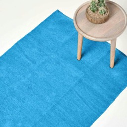 Homescapes Chenille Plain Cotton Extra Large Rug Blue - 110 x 170 cm Blue Blue