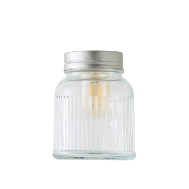ValueLights Ribbed Pattern Glass Jar Pendant Shade Brushed Chrome Silver