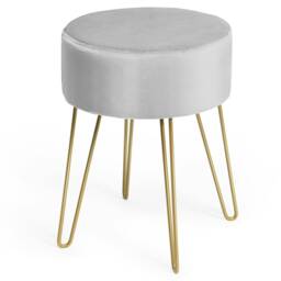 COSTWAY Velvet Modern Round Footstool Ottoman Footrest Grey Grey