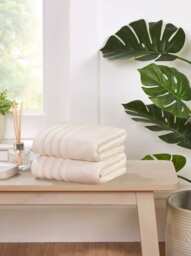 Linear Pure Cotton Bath Sheet Towels Set Of 2 Cream Bath sheet 2