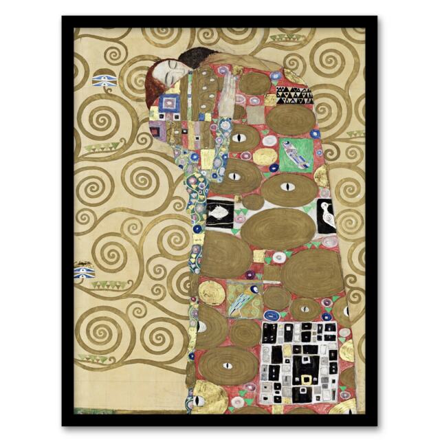 "Fulfillment Lovers Embrace Painting Vintage Framed Wall Art Print Klimt 12x16"""