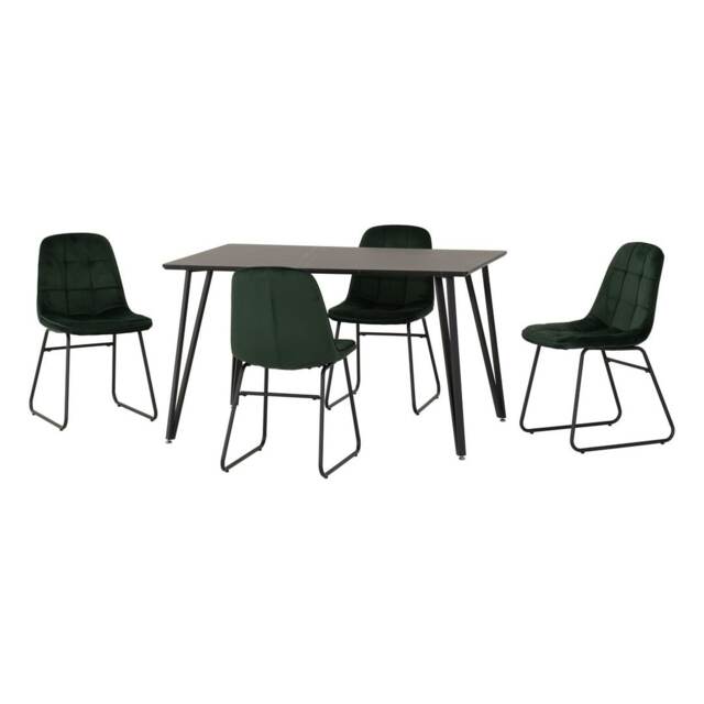 Marlow & Lukas Indoor Dining Set with 4 Chairs - Black Marble - Emerald Green Velvet Black Black Marble/Emerald Green 5