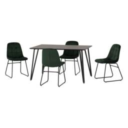 Marlow & Lukas Indoor Dining Set with 4 Chairs - Black Marble - Emerald Green Velvet Black Black Marble/Emerald Green 5