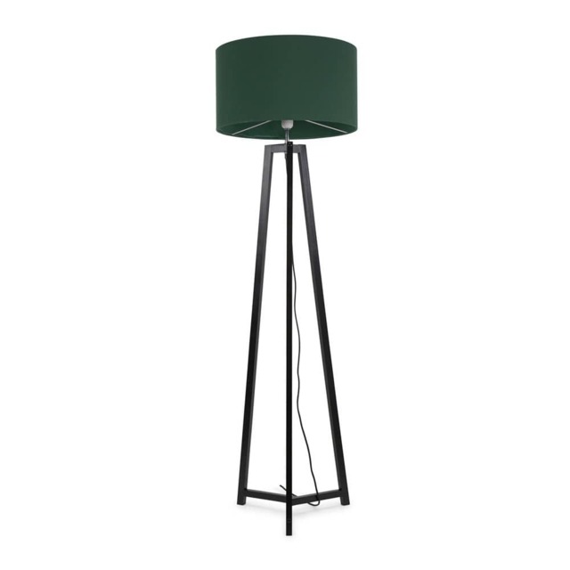 ValueLights Lottie Black Wood Tripod Floor Lamp Green Shade and Bulb