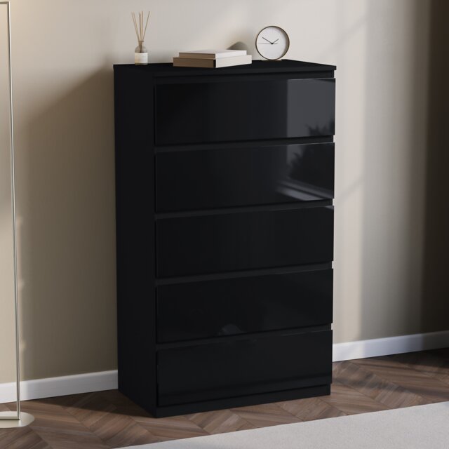 Vida Designs Glinton 5 Drawer Chest of Drawers Bedroom Storage, 100% FSC, Black