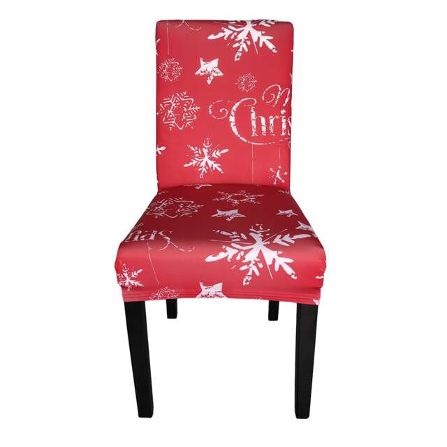 High-Back Star & Snowflakes Printed Chair Covers, Seat Slipcovers - Red