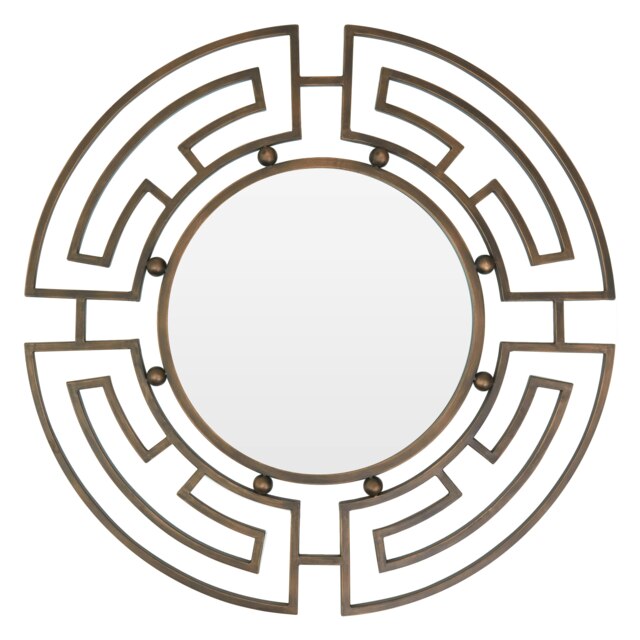 Jalal Bronze Metal Frame Round Wall Mirror Brown