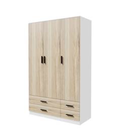 3 Door 4 Drawer Wardrobe With Hanging Rail And Storage Shelf White White Carcass & Oak Door 1