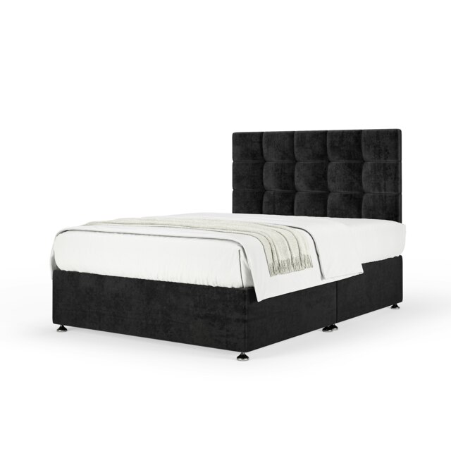 Ortho Classic Orthopaedic Black Naples Velvet Divan Set And Pearl Headboard Double