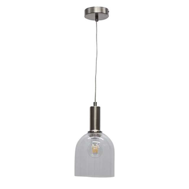 Belten - Clear Glass Cloche Satin Nickel Deco Pendant Fitting