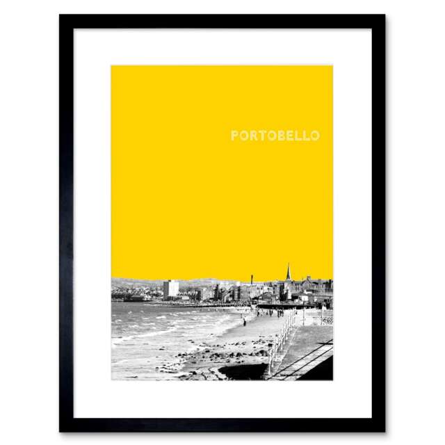 "Portobello Beach Edinburgh Scotland Yellow 9x7"" Black Framed Wall Art Print"