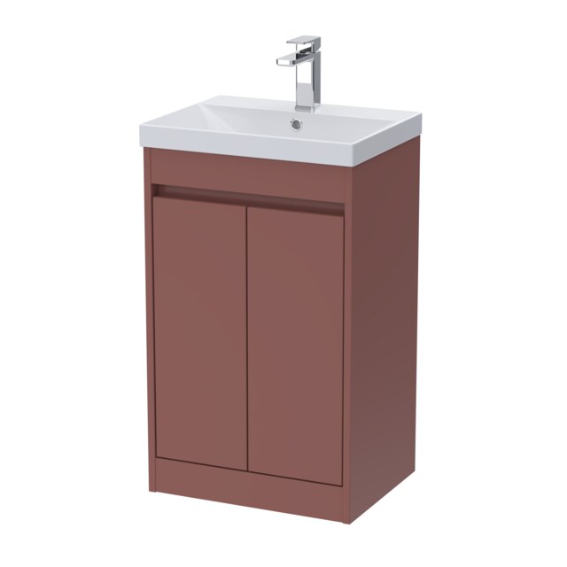 Balterley Chartley Contemporary Floor Standing 2 Door Vanity Basin Unit, Thin-Edge Basin, 500mm, Smoked Red