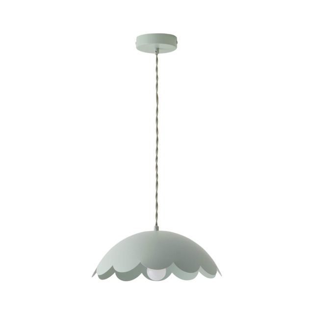 ValueLights Millie Sage Green Scallop Pendant Ceiling Light and Bulb