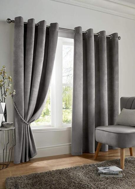 Velvet Blackout Eyelet Curtains - Silver 167 cm x 229 cm Silver