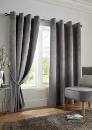 Velvet Blackout Eyelet Curtains - Silver 167 cm x 229 cm Silver