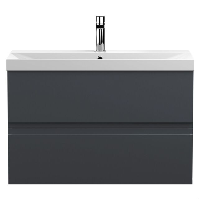 Balterley Mavesyn Contemporary 2 Drawer Wall Hung Vanity Unit with Thin Edge Basin, Dark Grey, 800mm