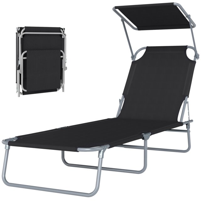 Outsunny Folding Chair Sun Lounger w/ Canopy Sunshade Garden Recliner Hammock