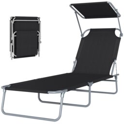 Outsunny Folding Chair Sun Lounger w/ Canopy Sunshade Garden Recliner Hammock