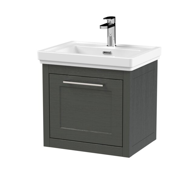 Balterley Traditional Bathroom Wall Hung 1 Drawer Vanity Unit and 1 Tap Hole Fireclay Basin Grey Dark Lead