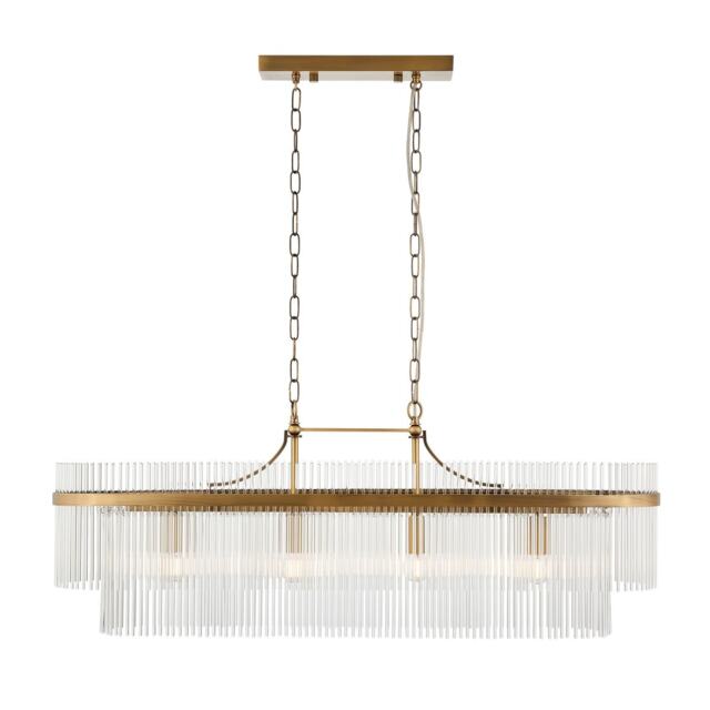 Marietta Bar Pendant Ceiling Light Antique Brass Plate, Clear Glass, 4x E14