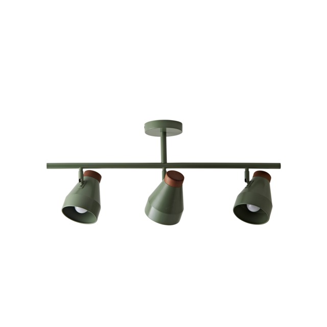 ValueLights Parker Green and Walnut 3 Way Ceiling Light and Bulbs