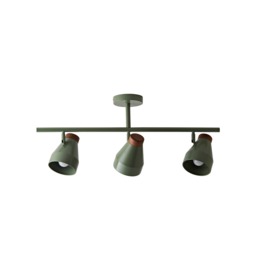 ValueLights Parker Green and Walnut 3 Way Ceiling Light and Bulbs
