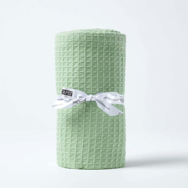 Homescapes Organic Cotton Waffle Baby Blanket Sage Green - 90 x 112 cm Green 1