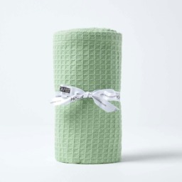 Homescapes Organic Cotton Waffle Baby Blanket Sage Green - 90 x 112 cm
