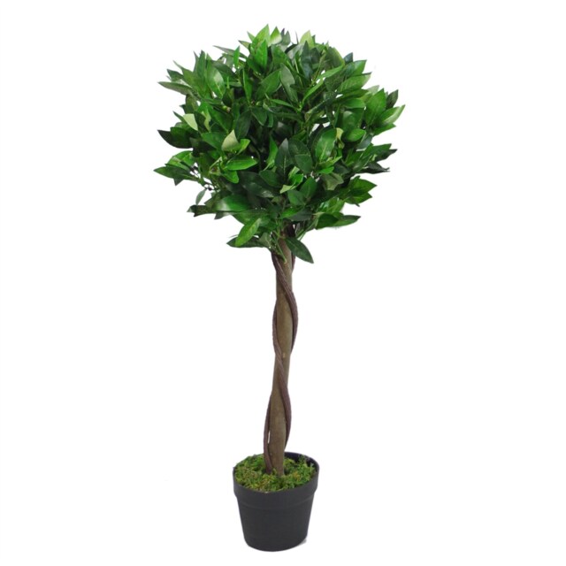 90cm (3ft) Twist Natural Trunk Artificial Topiary Bay Laurel Ball Tree Green 3ft