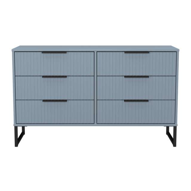 Menai 6 Drawer Wide Chest of Drawers in Denim Blue (Ready Assembled) Blue Denim Blue