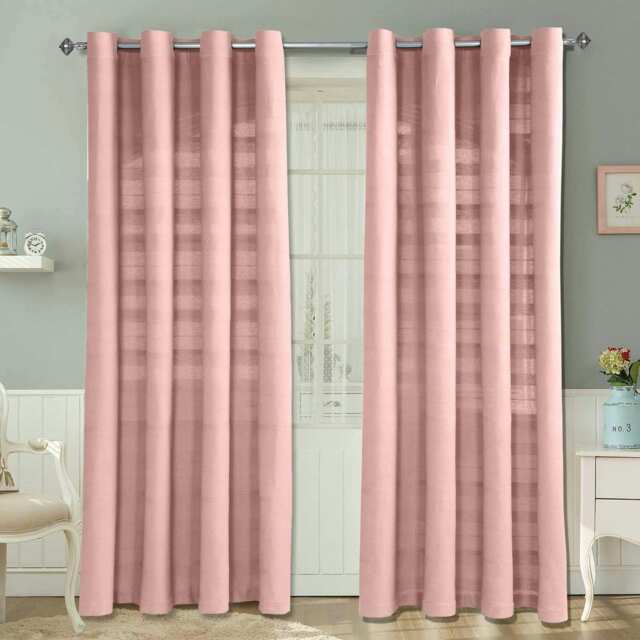 Homescapes Cotton Rajput Ribbed Pink Curtain Pair - 54 x 54 Inches Drop Pink Pink