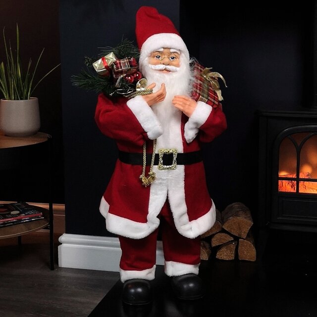 80cm Red Standing Santa Claus Indoor Decoration with Present and Green Sack