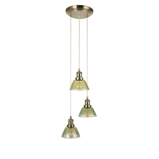 Vintage - Green Glass with Antique Brass 3 Light Cluster Pendant