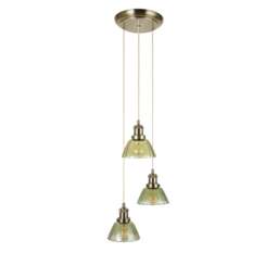 Vintage - Green Glass with Antique Brass 3 Light Cluster Pendant