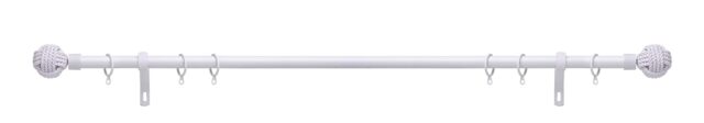 Lister Cartwright 28mm White Fixed Metal Curtain Pole Set Rings with Knotted Ball Finial Easy fit (400 cm)