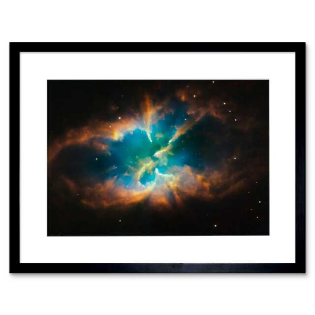 "Hubble Space Planetary Nebula NGC 2818 Red Green Blue Gas 9x7"" Black Framed Wall Art Print"