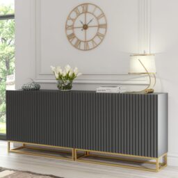 Sideboard Cabinet TV Unit Storage Cabinet Modular Grey Fluted Doors Gold Legs 200cm