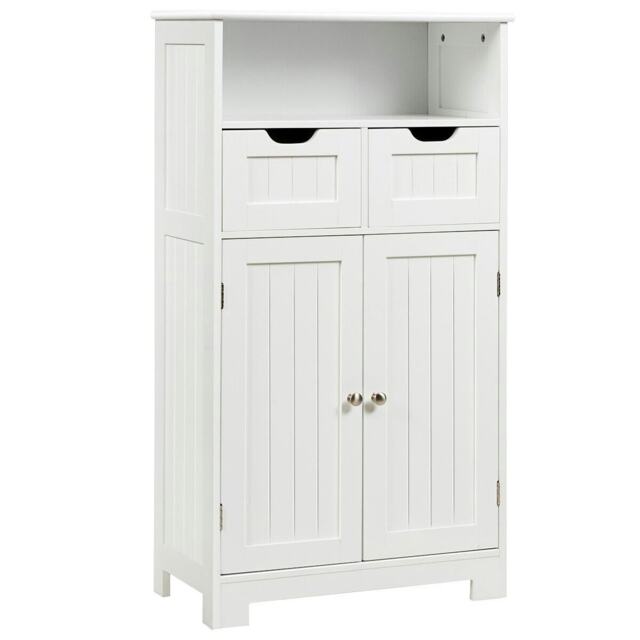 COSTWAY Bathroom Cabinet Wooden Storage Cupboard White White 1