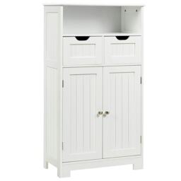 COSTWAY Bathroom Cabinet Wooden Storage Cupboard White White 1