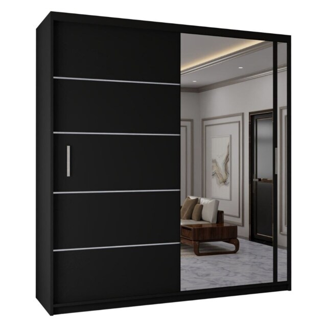 Sliding Wardrobes 4u Modern Sliding Door Wardrobe with Full Mirror 120cm, 150cm, 180cm and 203cm Black Black150cm