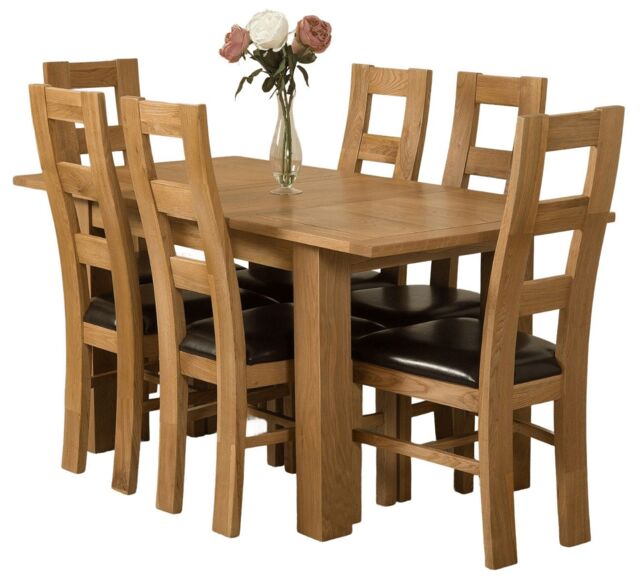 Hampton 120-160cm Oak Extending Dining Table and 6 Yale Chairs Brown Brown