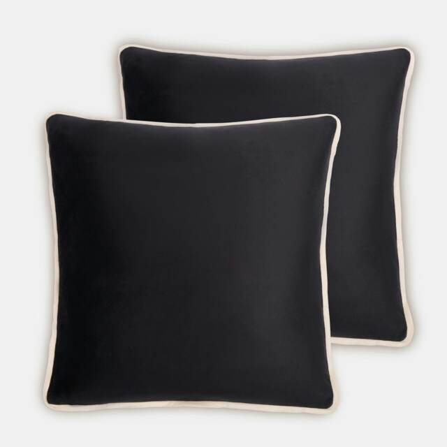 OHS 2 x Matte Velvet Piped Edge Cushion Covers, 45x45cm - Black