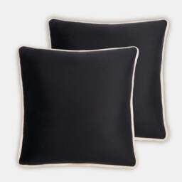 OHS 2 x Matte Velvet Piped Edge Cushion Covers, 45x45cm - Black