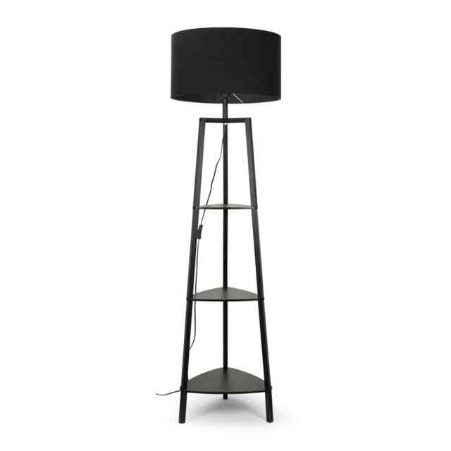 ValueLights Hiru Black 3 Tier Shelf Floor Lamp Black Shade and Bulb