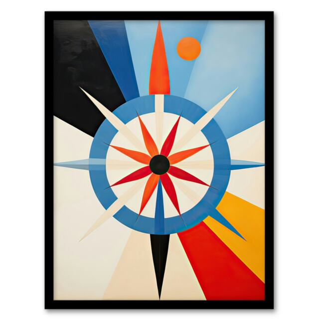 Follow Sun Abstract Geometric Oil Orange Black Framed Wall Art Print A4