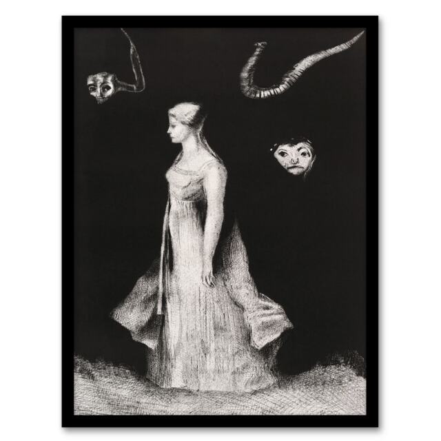 Odilon Redon Framed Wall Art Print Haunting Ghostly Female Figure Home Décor