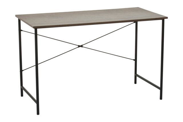 Dark Oak Desk With Black Metal Frame,Office Desk,Multipurpose Writing Table,Desk With Cross Pattern Brown